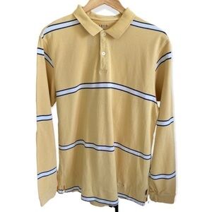Vintage Retro IZOD Jeans Striped Cotton Rugby Shirt Yellow Gold Size Large